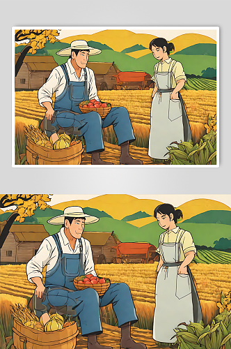 卡通风农民丰收数字艺术图片