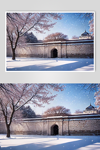 梅花城墙雪景数字艺术图片