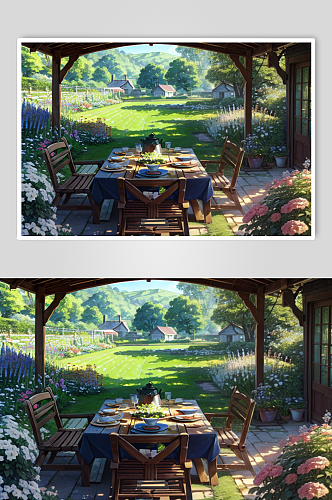 宅院花园内景数字艺术图片