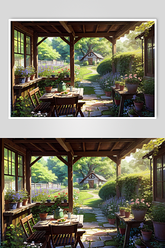 宅院花园内景数字艺术图片