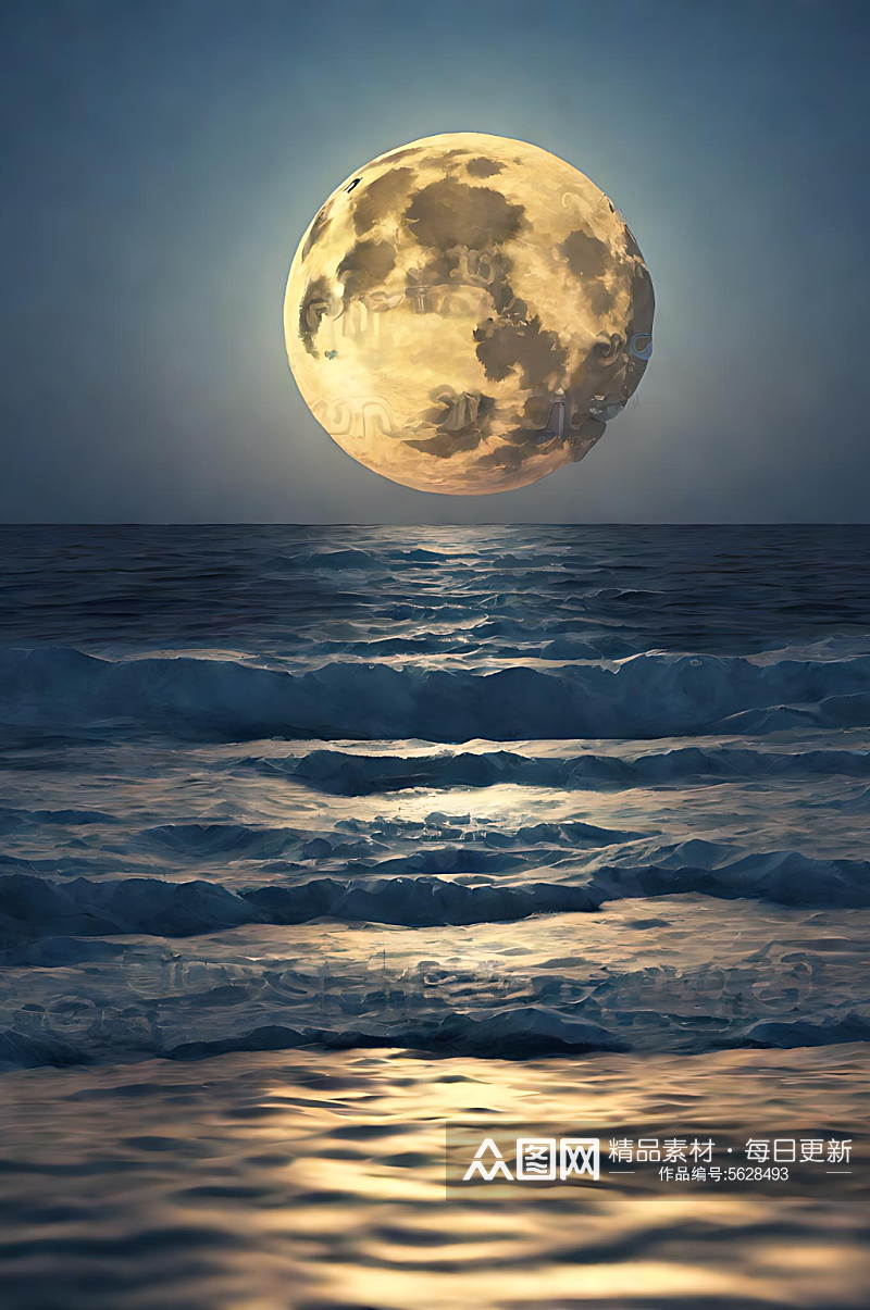 海上升明月数字艺术图片素材