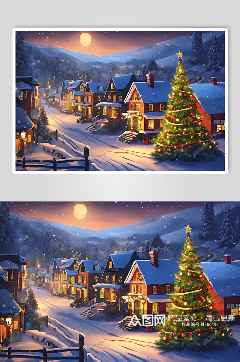 圣诞夜晚的小城数字艺术图片素材