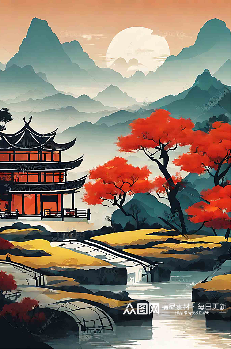 中国风古典山水数字艺术素材