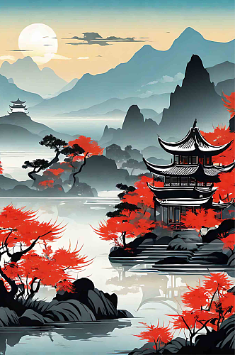 中国风古典山水数字艺术