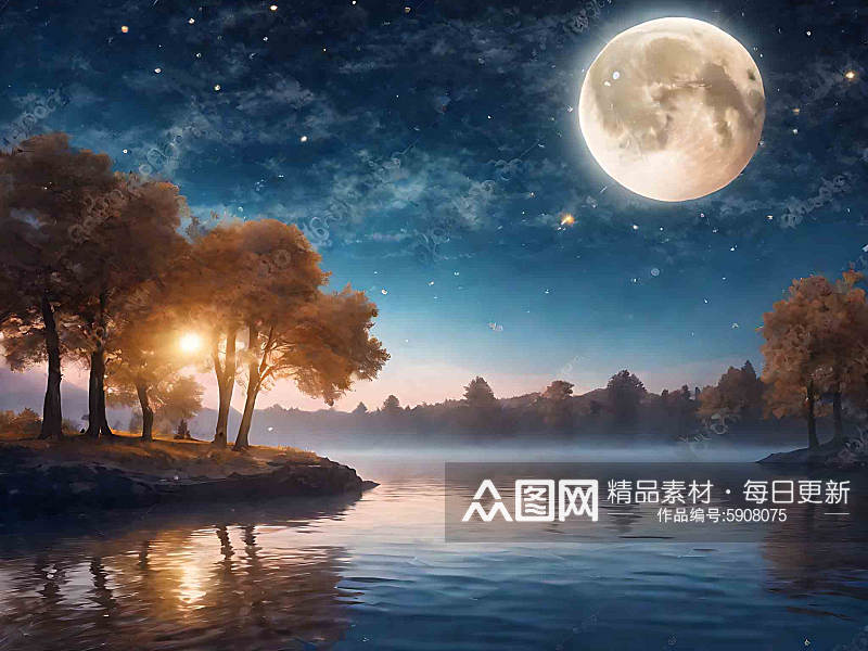 宁静唯美夜晚AI数字艺术素材