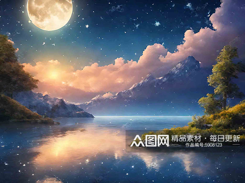 宁静唯美夜晚AI数字艺术素材