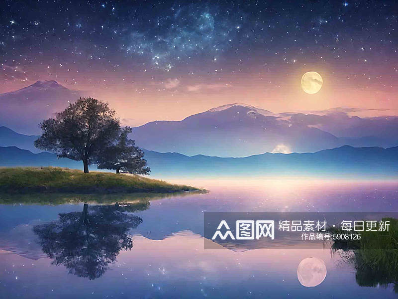 宁静唯美夜晚AI数字艺术素材