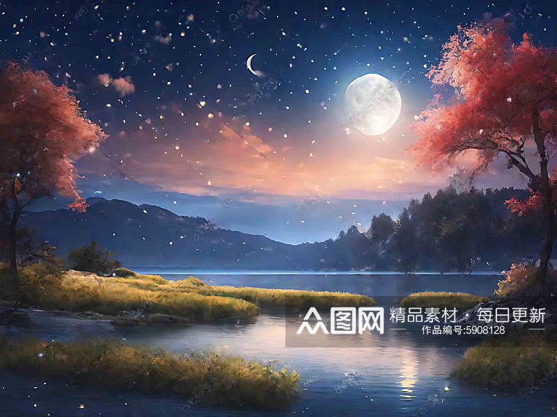 宁静唯美夜晚AI数字艺术素材