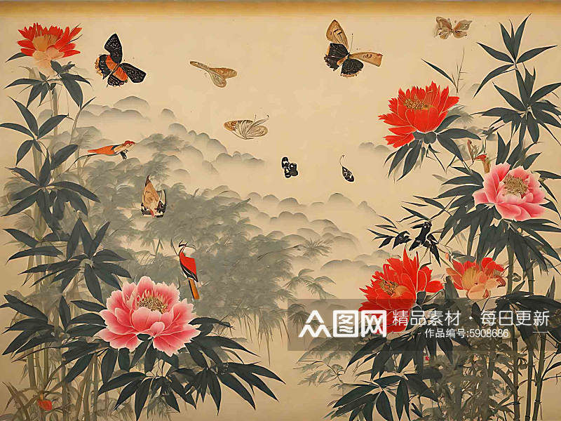 中国风花鸟AI数字艺术素材