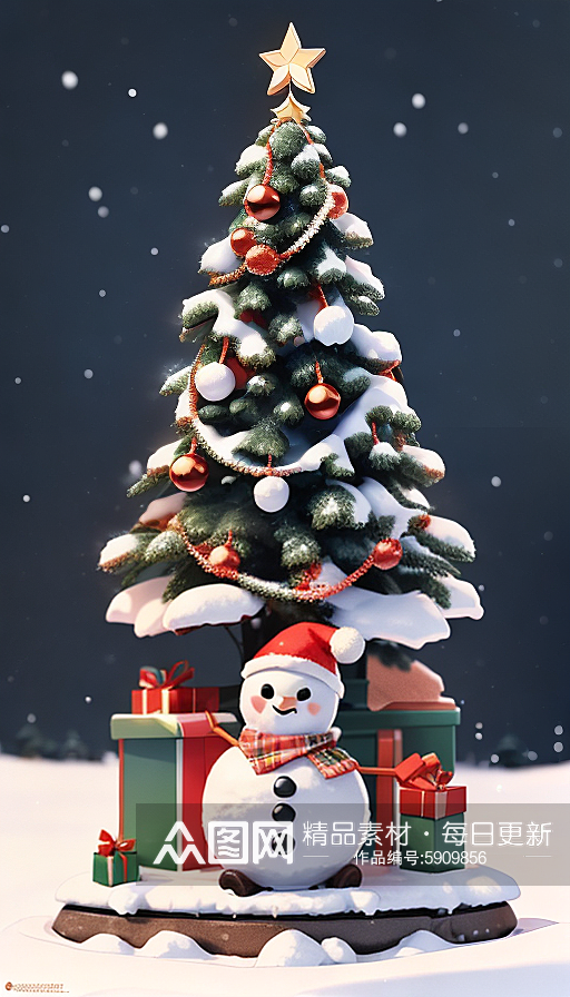 立体圣诞树雪人AI数字艺术素材