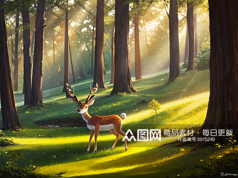 森林麋鹿插画AI数字艺术素材