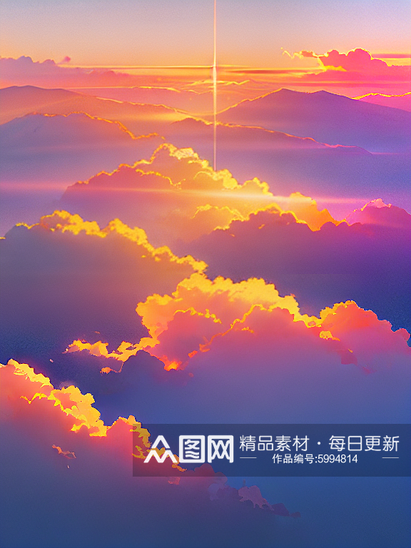 黄昏夕阳日落风景唯美插画素材