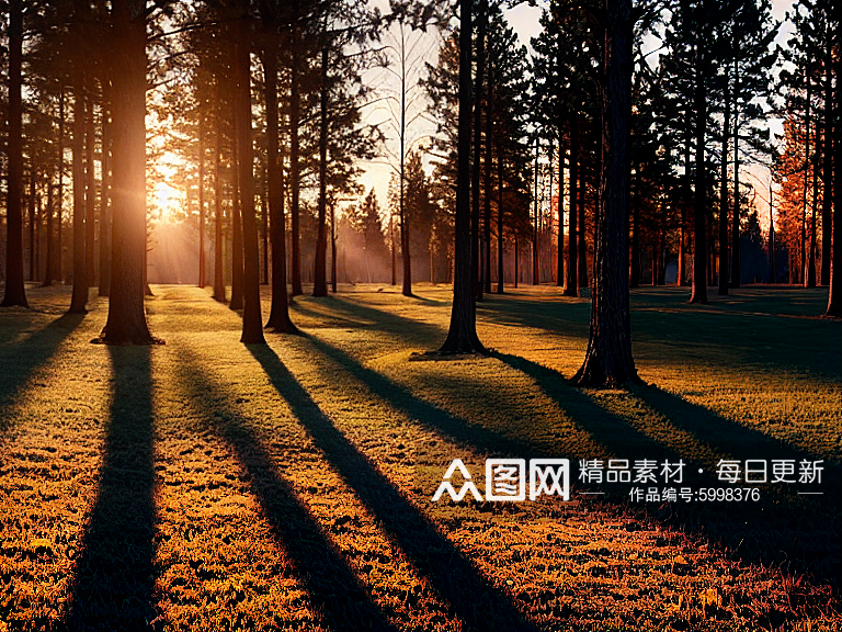 黄昏晚霞树丛自然风景图片素材