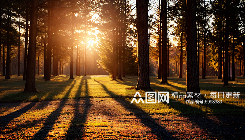 黄昏晚霞树丛自然风景图片素材