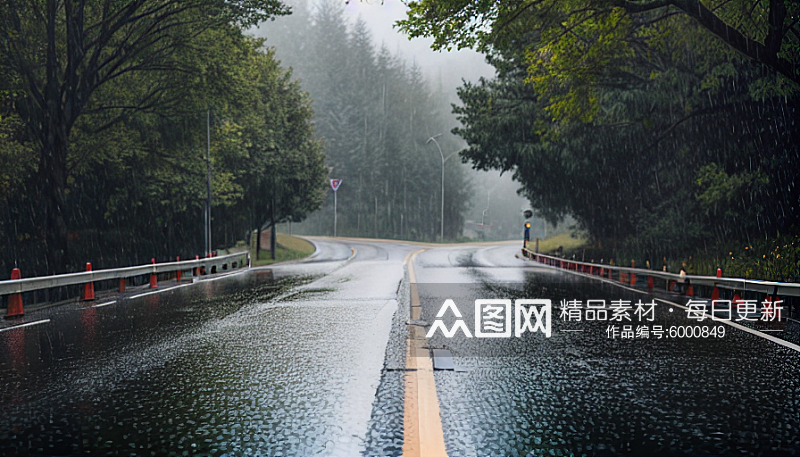 精致美丽下雨道路自然风景图片素材