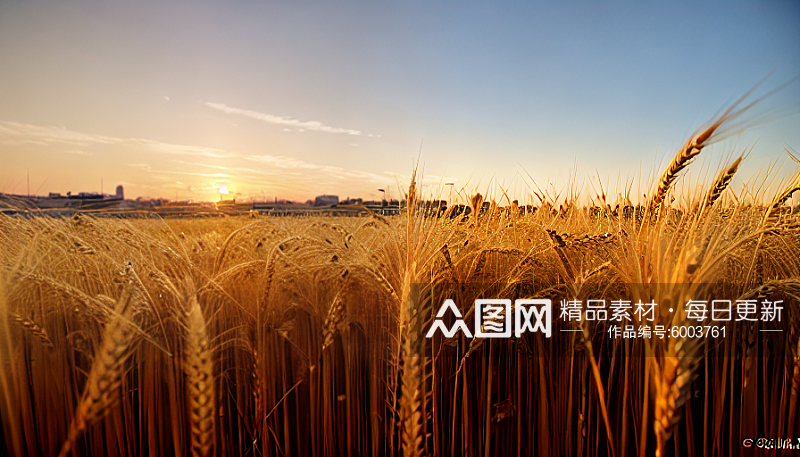 夕阳下金黄麦穗景色风景图片素材