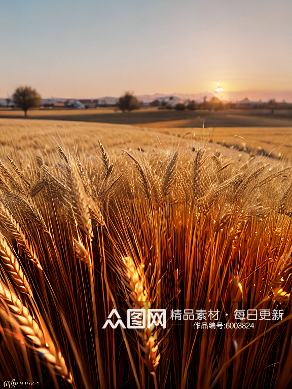 夕阳下金黄麦穗景色风景图片素材