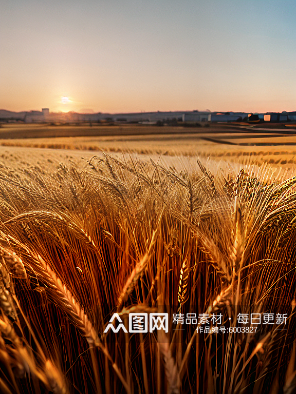 夕阳下金黄麦穗景色风景图片素材