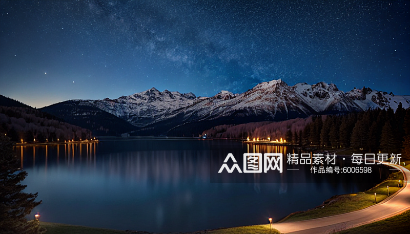 湖光夜色美丽风光风景图片素材