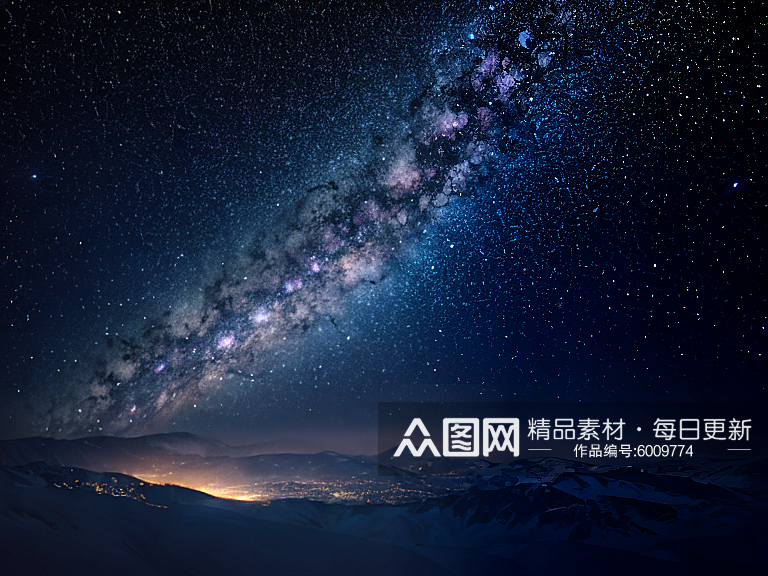 夜晚银河系星光闪烁景色图片素材