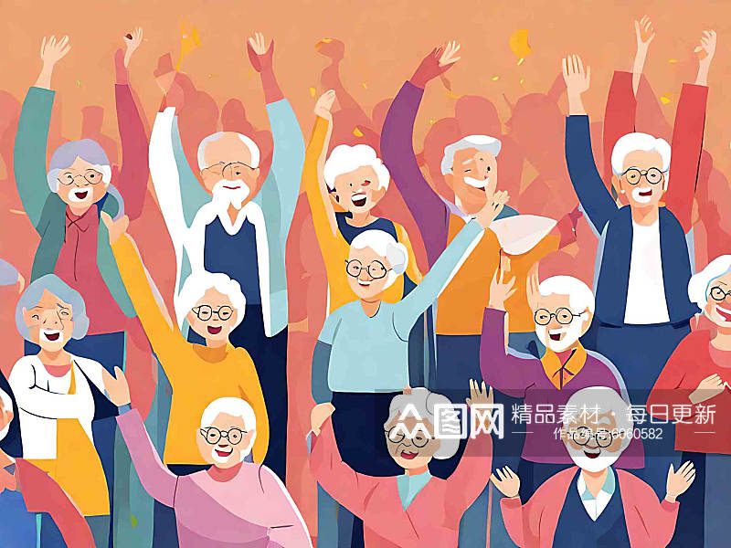 举手欢呼的老人插画AI数字艺术素材