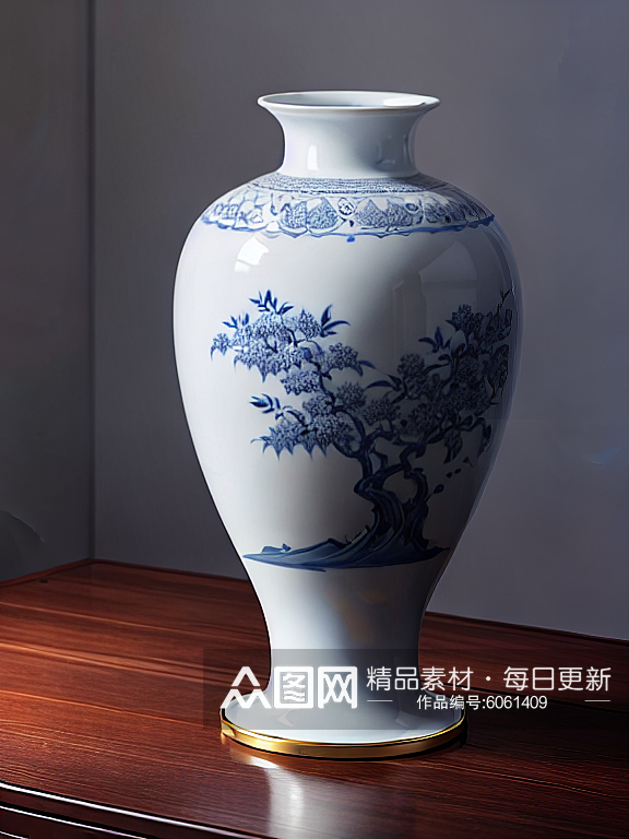 古典雅致中国风青花瓷花瓶AI数字艺术素材