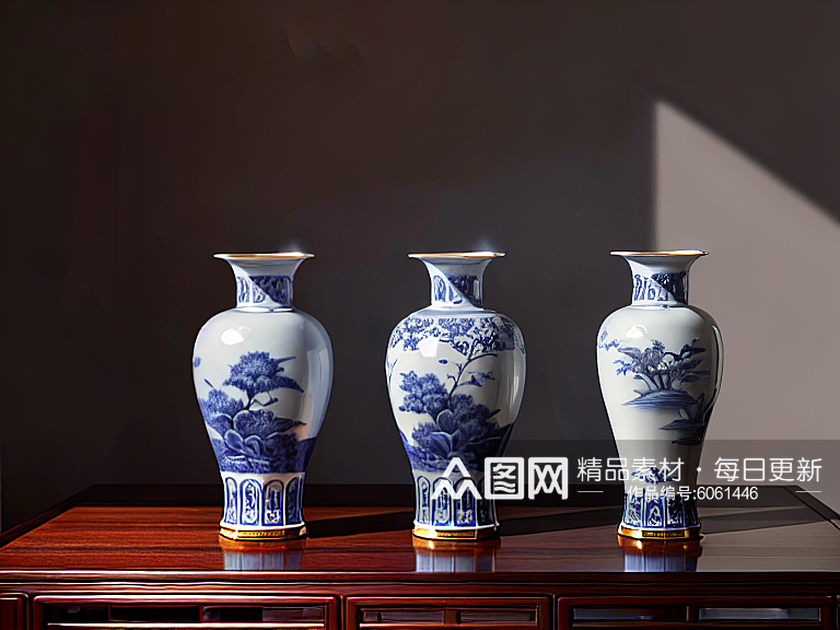 古典雅致中国风青花瓷花瓶AI数字艺术素材