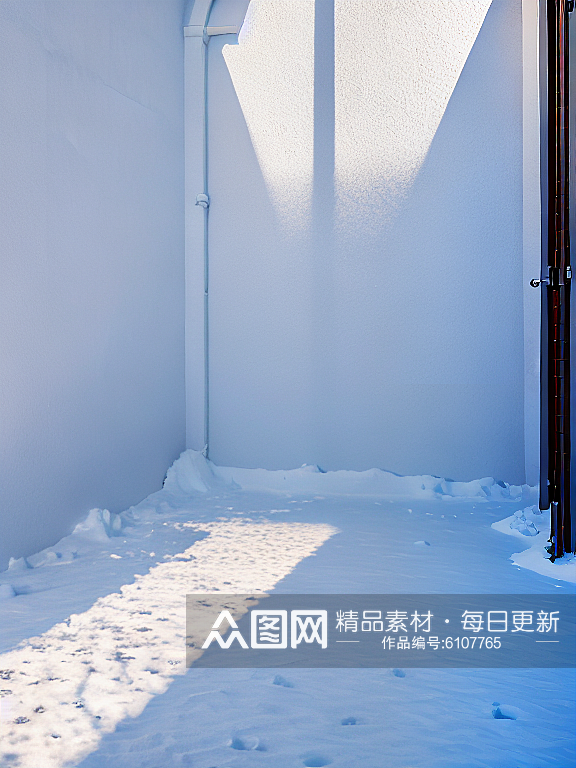 摄影风墙头堆积的雪AI数字艺术素材