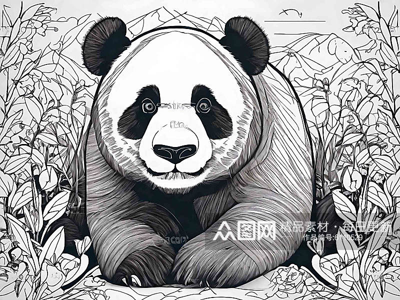 线条风格大熊猫AI数字艺术素材