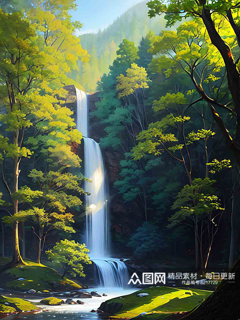 小清新森林治愈系风景插画素材