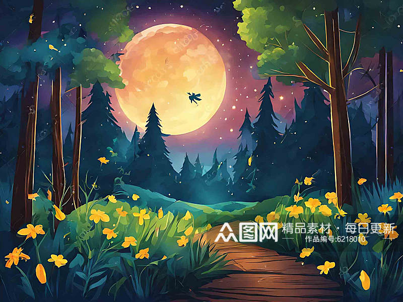 唯美夏夜萤火虫插画素材