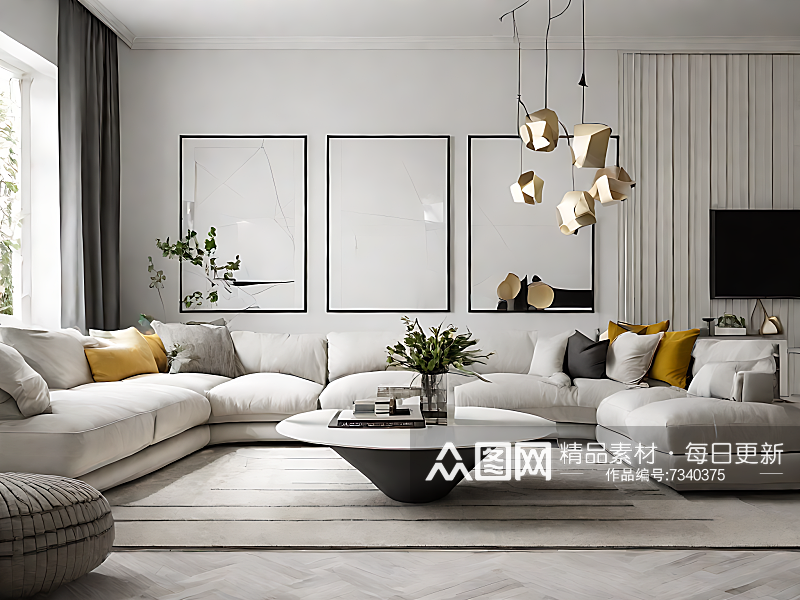 摄影风格白色的现代客厅AI数字艺术素材