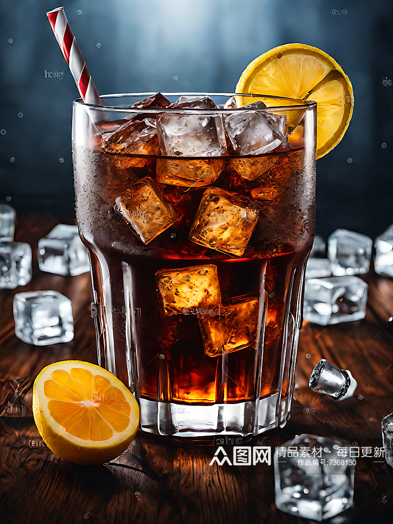 AI数字艺术摄影风加冰的可乐素材