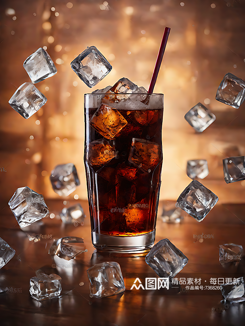 AI数字艺术摄影风加冰的可乐素材