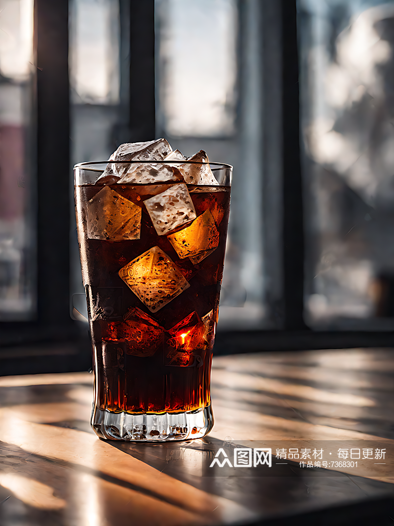 AI数字艺术摄影风格加冰的可乐素材