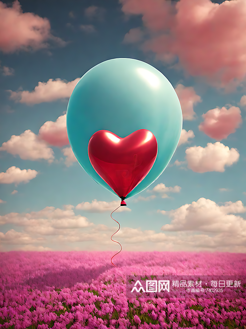 摄影风心形气球AI数字艺术素材