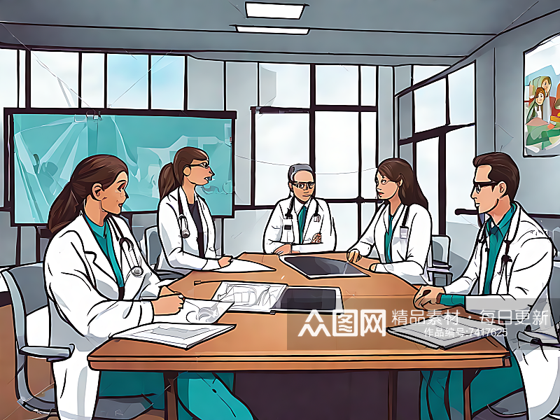 卡通风开会的医护人员AI数字艺术素材