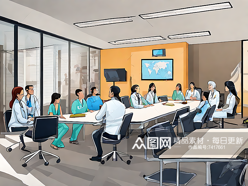 卡通风开会的医护人员AI数字艺术素材