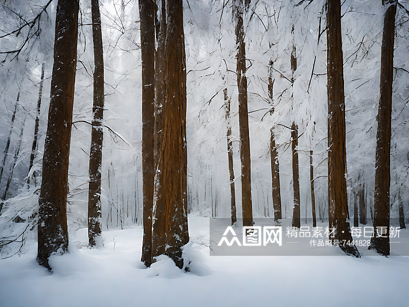 摄影风大雪覆盖的森林AI数字艺术素材