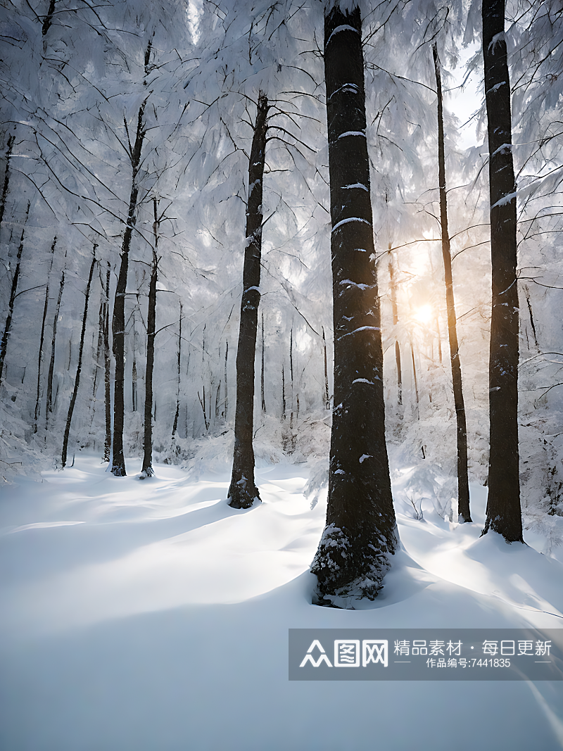 摄影风大雪覆盖的森林AI数字艺术素材