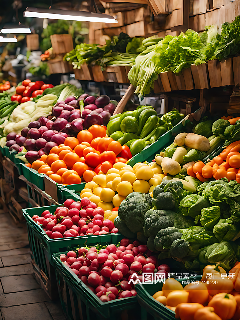 AI数字艺术摄影风菜市场的蔬果素材