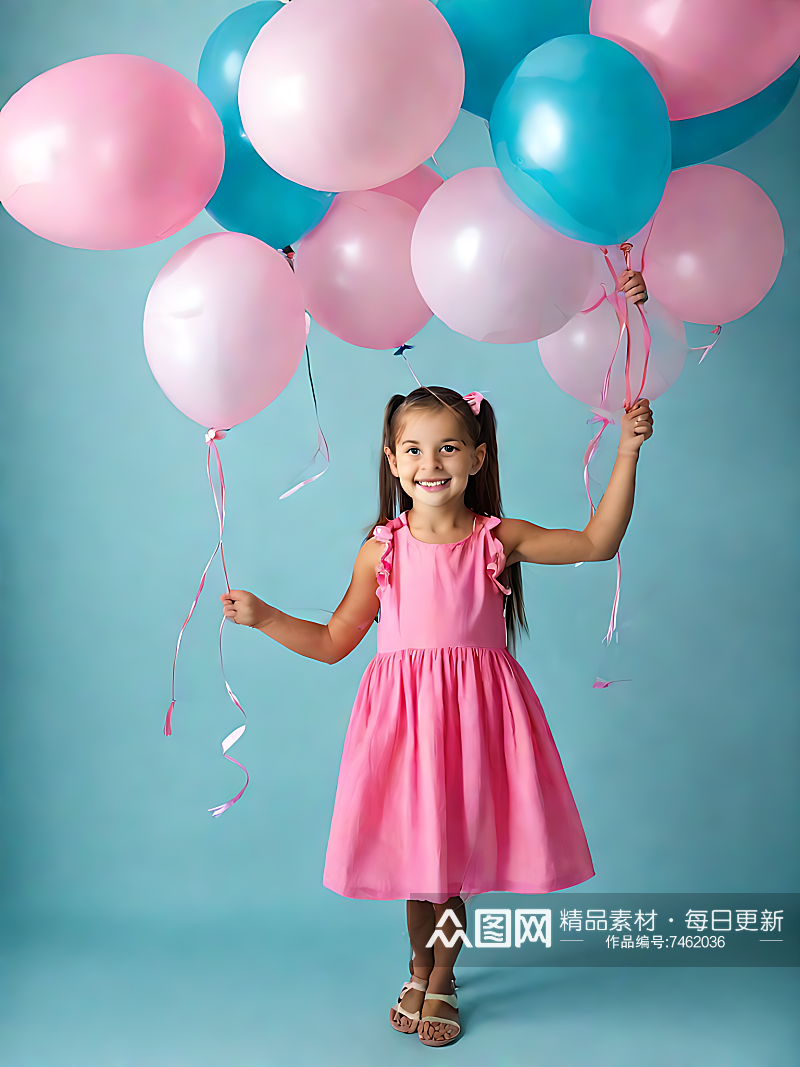 摄影风拿气球的小女孩AI数字艺术素材