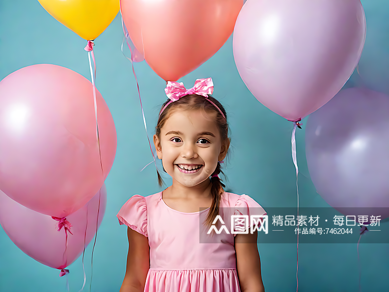 摄影风拿气球的小女孩AI数字艺术素材