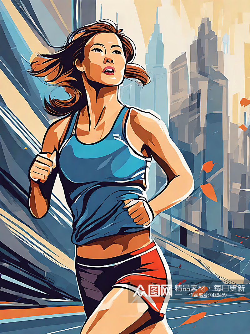 跑步锻炼的女人卡通插画AI数字艺术素材