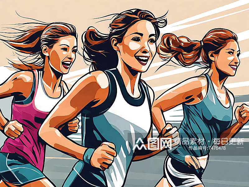 AI数字艺术跑步锻炼的女人卡通插画素材