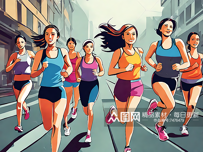AI数字艺术跑步锻炼的女人卡通插画素材