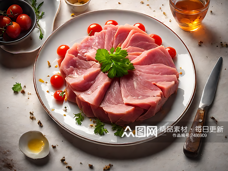 AI数字艺术摄影风一盘生猪肉素材