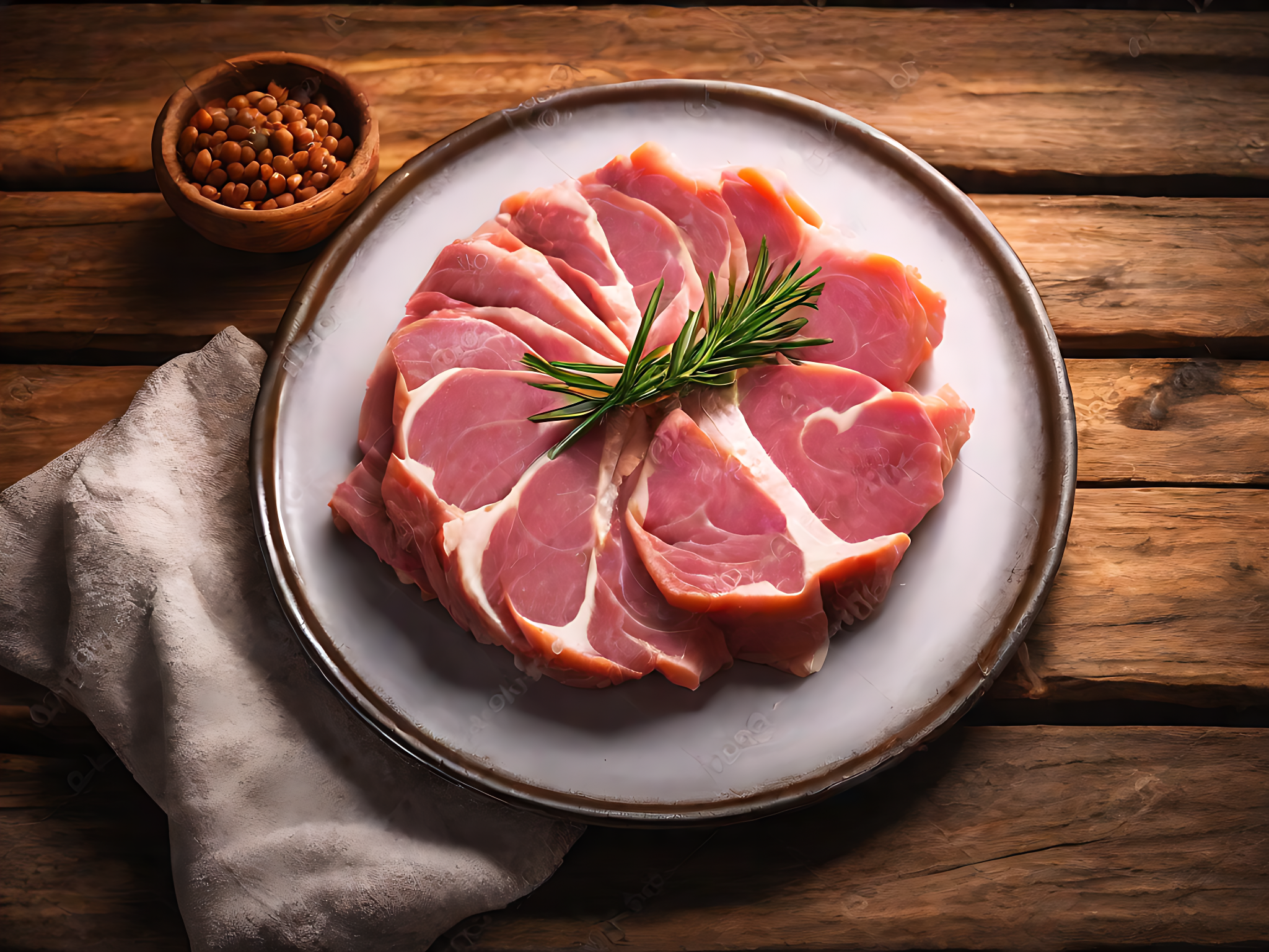 AI数字艺术摄影风一盘生猪肉素材