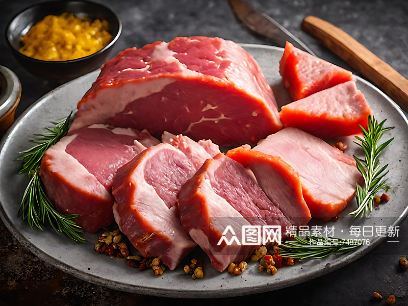 AI数字艺术摄影风一盘生猪肉素材