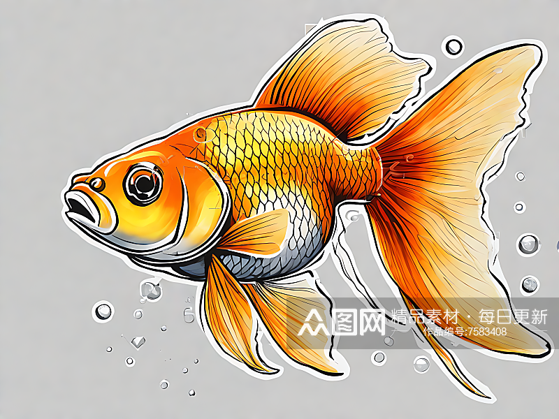 金鱼手绘插画AI数字艺术素材